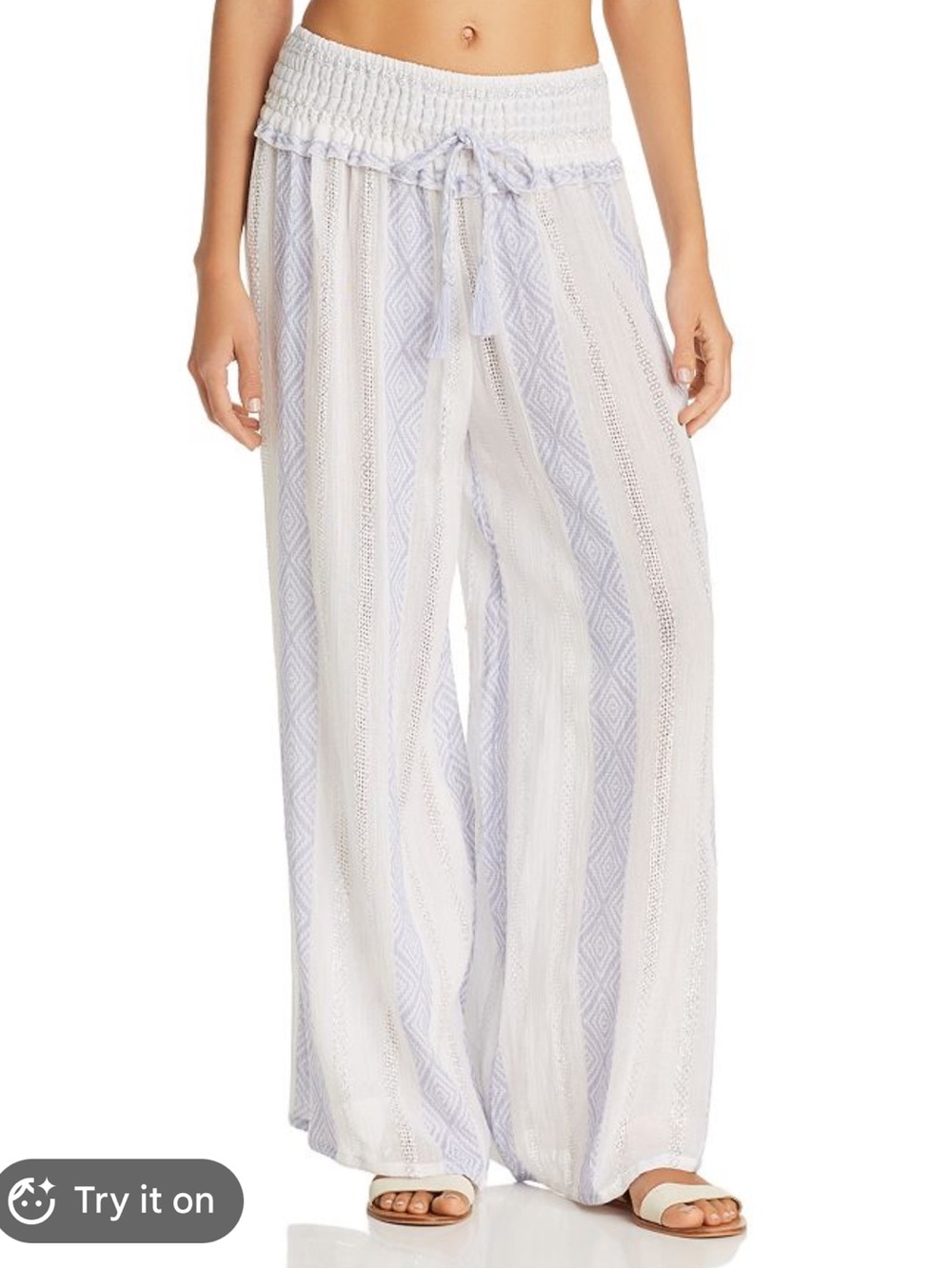 Adjustable Drawstring Beach Trousers in White and Light lavender